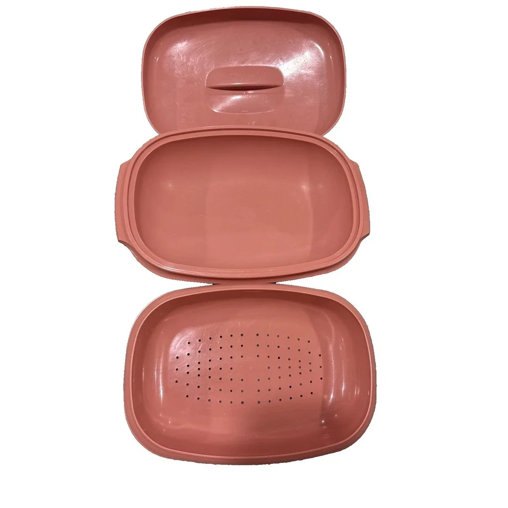 TUPPERWARE Microwave Food Steamer 6 Cups Dusty Rose Pink 3 Piece 1273-6 Vintage